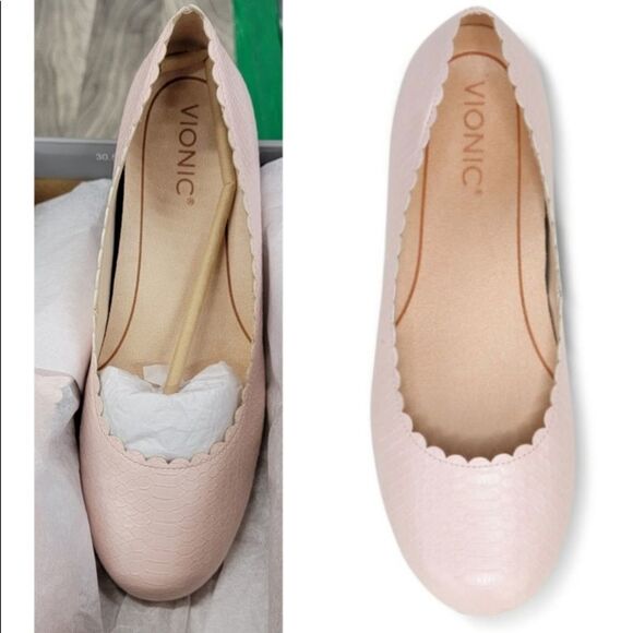 Vionic Rose Spark Julieta Scalloped Snake Print Ballet Flat Shoes - Picture 1 of 1